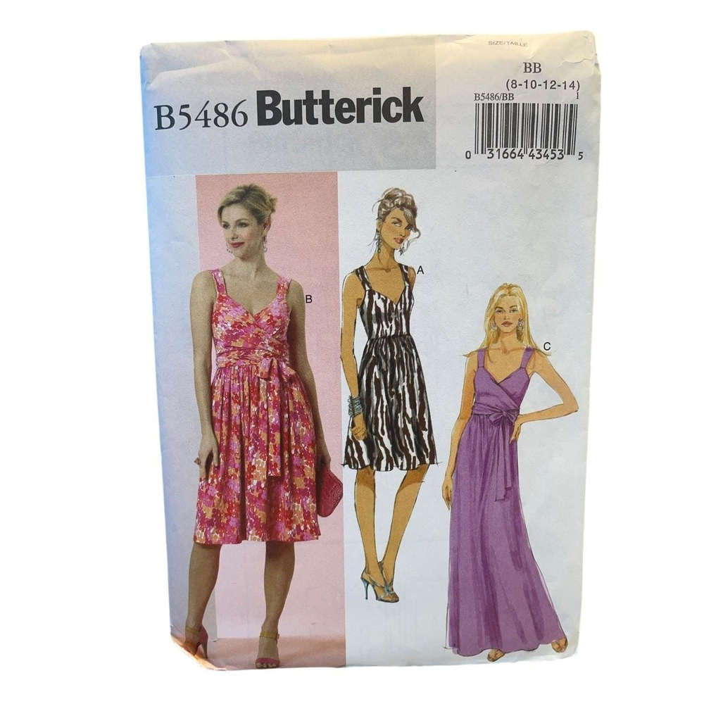 Butterick Dress Sewing Pattern Misses Size 8-14 B5486 Fitted Wrap Gown Uncut FF